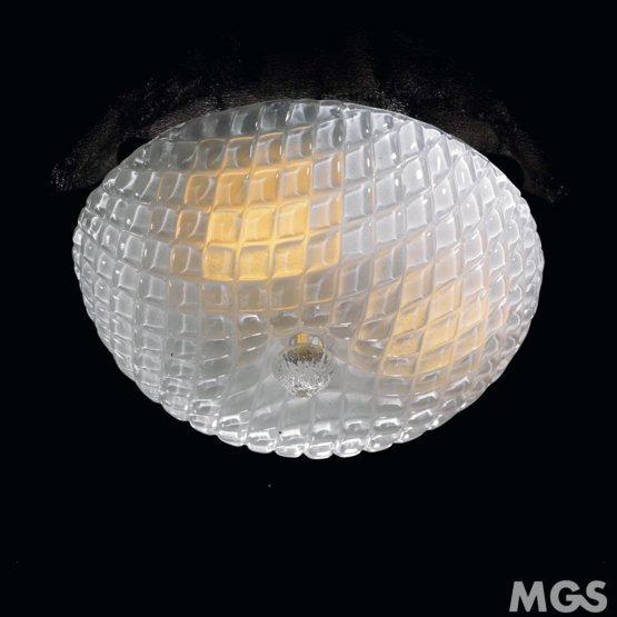 Plafoniera sabbiata, Plafonnier en cristal sablé à trois lumières