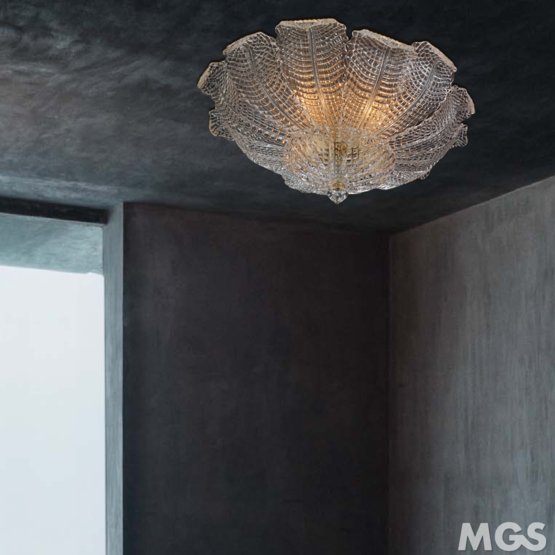 Plafonnier Murano, Plafonnier en cristal avec feuilles