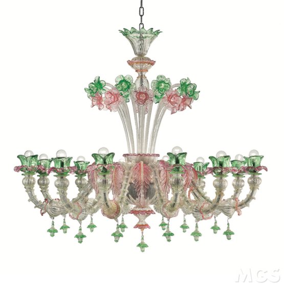 Lustre Pétales, Lustre de style Rezzonico avec tasses à pétales