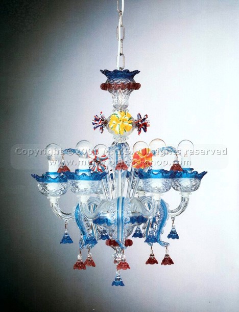 lustres Murano série 307 mignon, Lustre à six lumières.