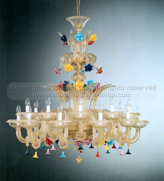 Lustres série 301, Lustre cristal toutes les fleurs de pâte d'or.