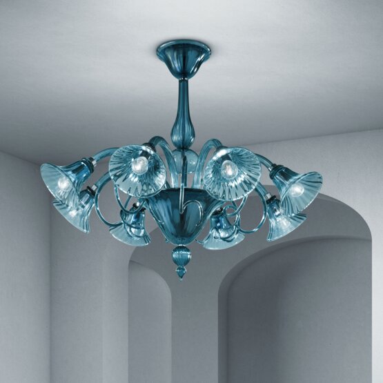 Lustre Venier, 8 lumières, couleur bleue