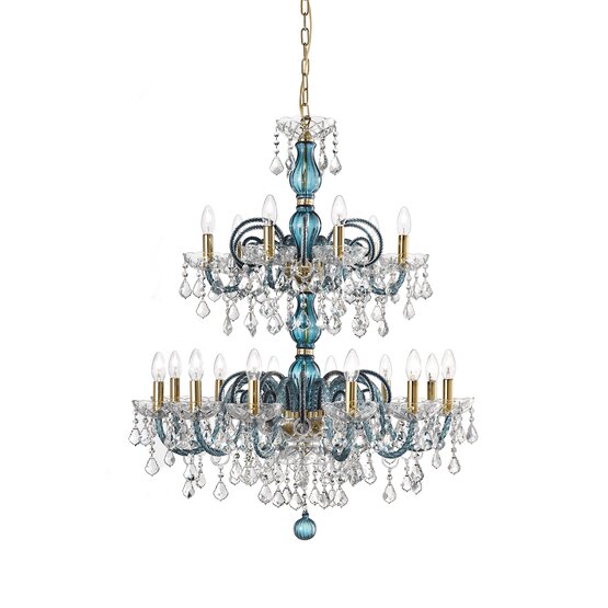 Lustre lumineux Bohême, Lustre de couleur bleue avec des détails en cristal