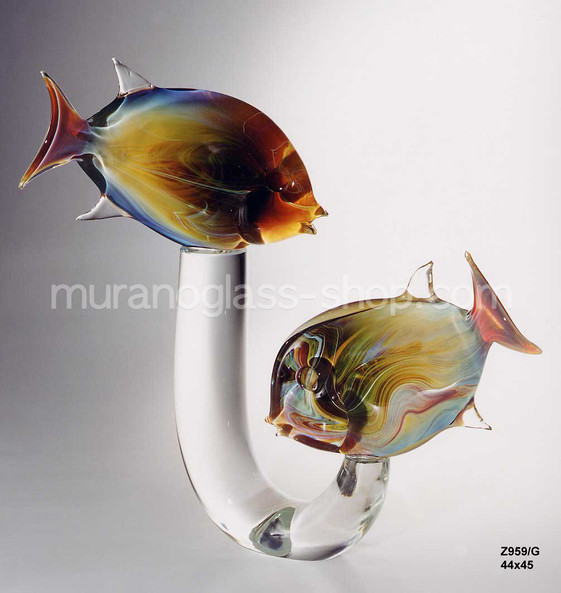 Verre poissons calcédoine, Paire de base de poisson cristal U