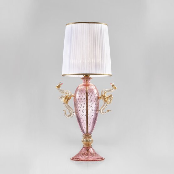 Lampe à poser Aegon, Lampe de table de couleur rose avec décoration dorée