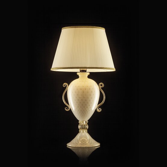 Lampe de table Amateia, Lampe de table en or blanc avec décorations dorées