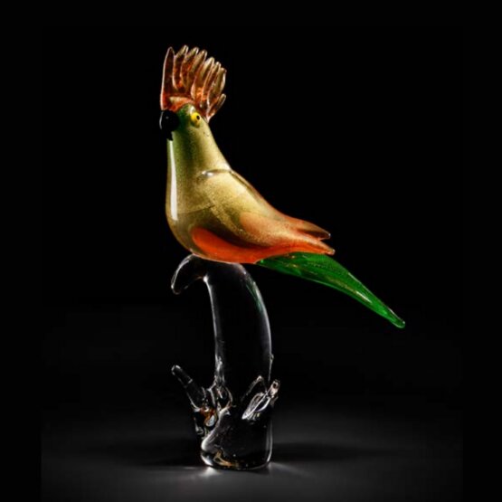 Parot, Cacatoès bicolore avec or 24K sur une base en cristal