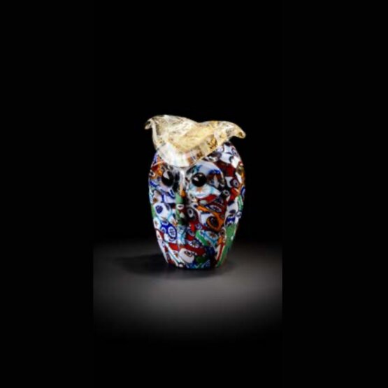 Hibou, Chouette avec murrine et or 24 carats