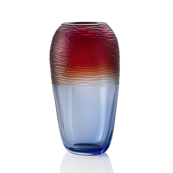 Vase bicolore, Vase en verre forgé bleu et rouge