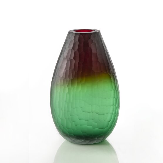 Vase bicolore, Vase en verre forgé vert et rouge