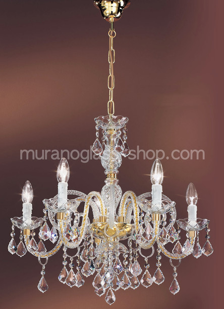 Lustre lumineux Bohême, cristal de Bohême type chandelier cinq lumières