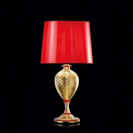 Lampe à poser Erithea, Lampe en cristal doré à décor rouge
