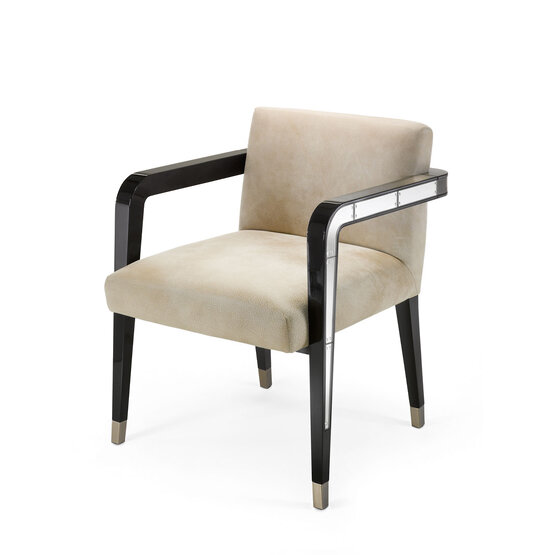 Chaise Egon, Bois Laqué Noir Brillant et Miroir Gravé