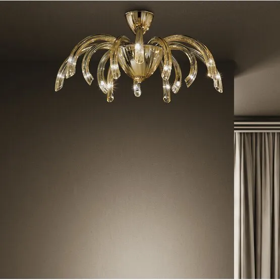 Plafonnier Phoenix, Plafonnier, 10 lumières, couleur ambre