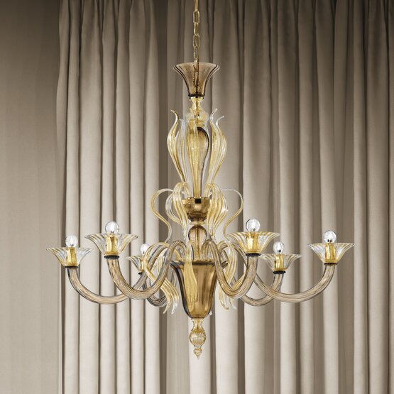 Lustre Pisani, Six lumières couleur ivoire blanc lait