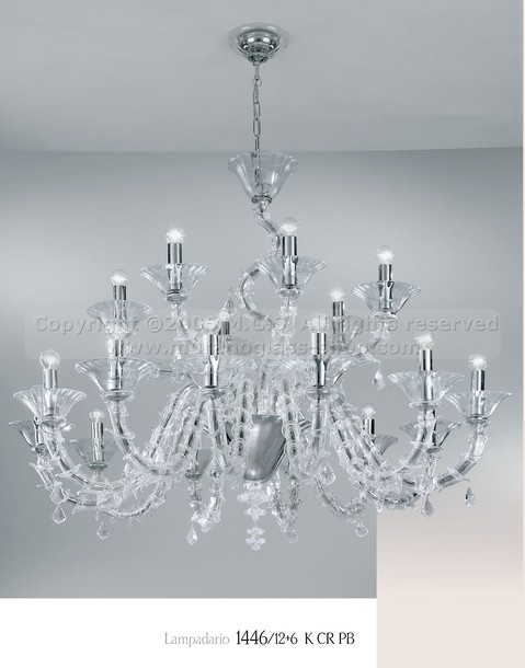 Lustre 1446, 12 6 lumières lustre avec verre pendagliera plomb.
