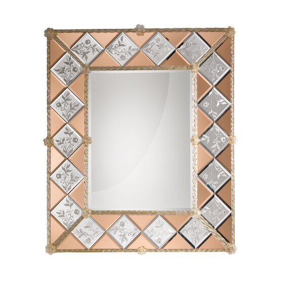 Miroir Tersicore, Gravures faites à la main et décorations en verre de Murano