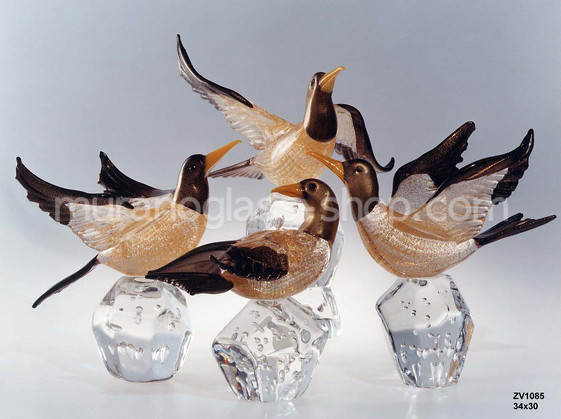 les oiseaux de cristal à base, Oiseaux sur fond de verre