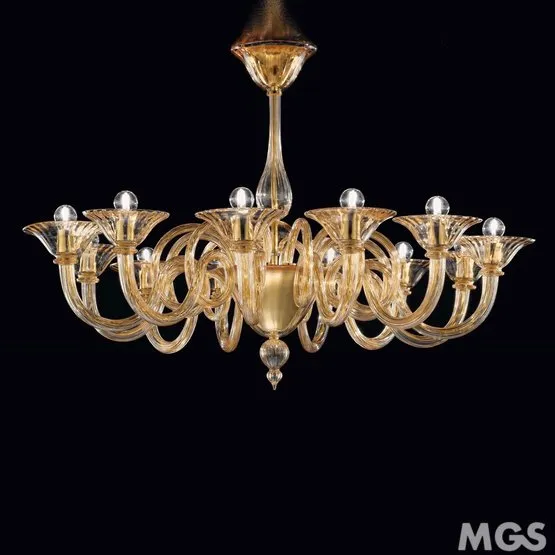 Asti Chandelier, Lustre en cristal d'or avec trois lumières
