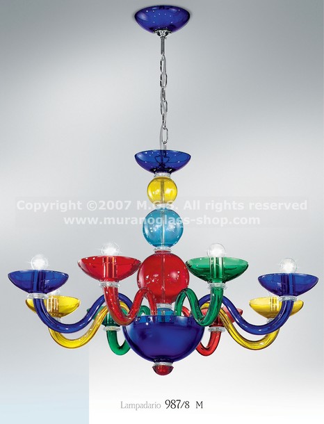 Lustre multicolore 987, Flamande lustre multicolore avec six lumières
