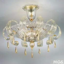 Plafonnier en cristal à décor en or 24 carats à trois lumières