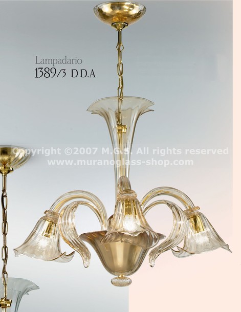 Lustre 1389, Lustre en cristal avec trois lumières à décor ambre